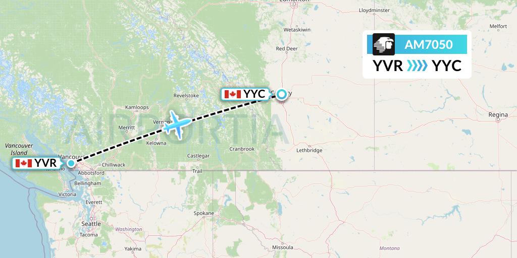 AM7050 Aeromexico Flight Map: Vancouver to Calgary