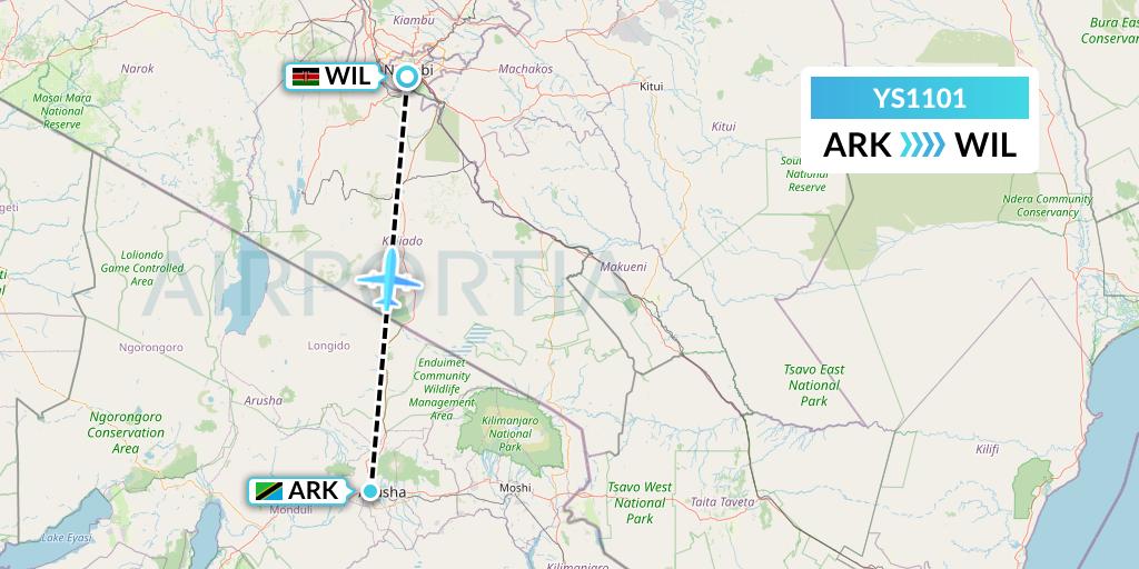YS1101 Flightlink Air Charters Flight Map: Arusha to Nairobi