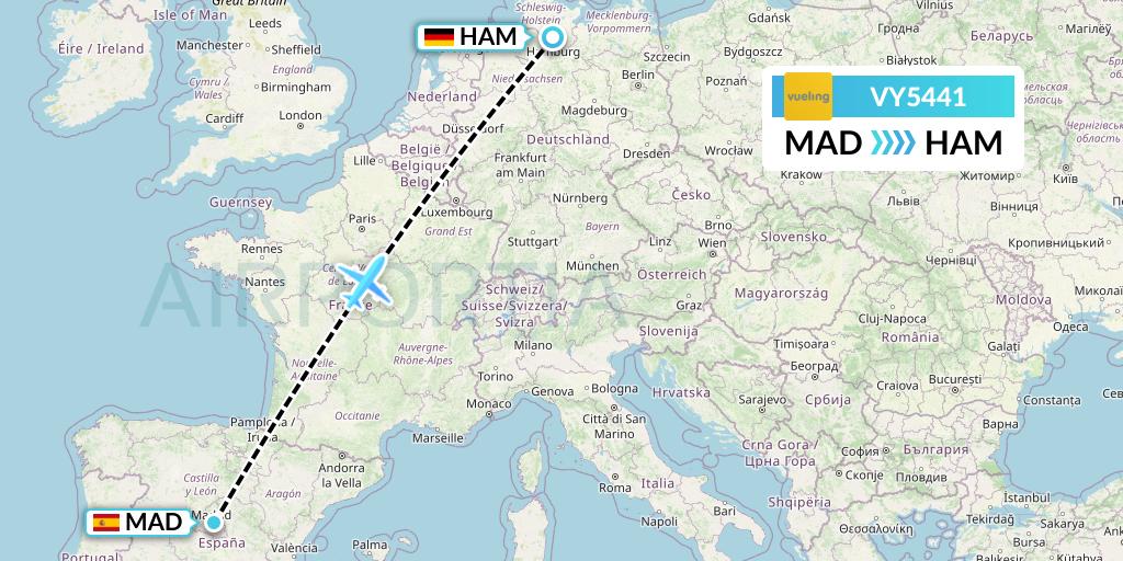 VY5441 Vueling Flight Map: Madrid to Hamburg