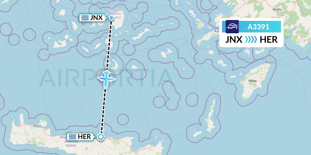 A3391 Aegean Airlines Flight Map: Naxos to Heraklion