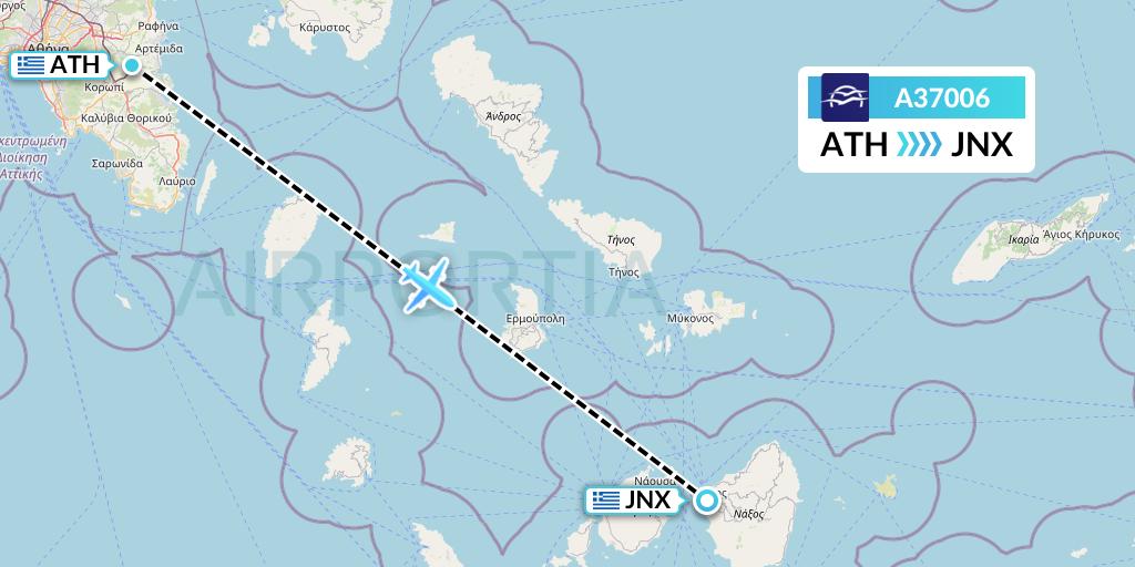 A37006 Aegean Airlines Flight Map: Athens to Naxos