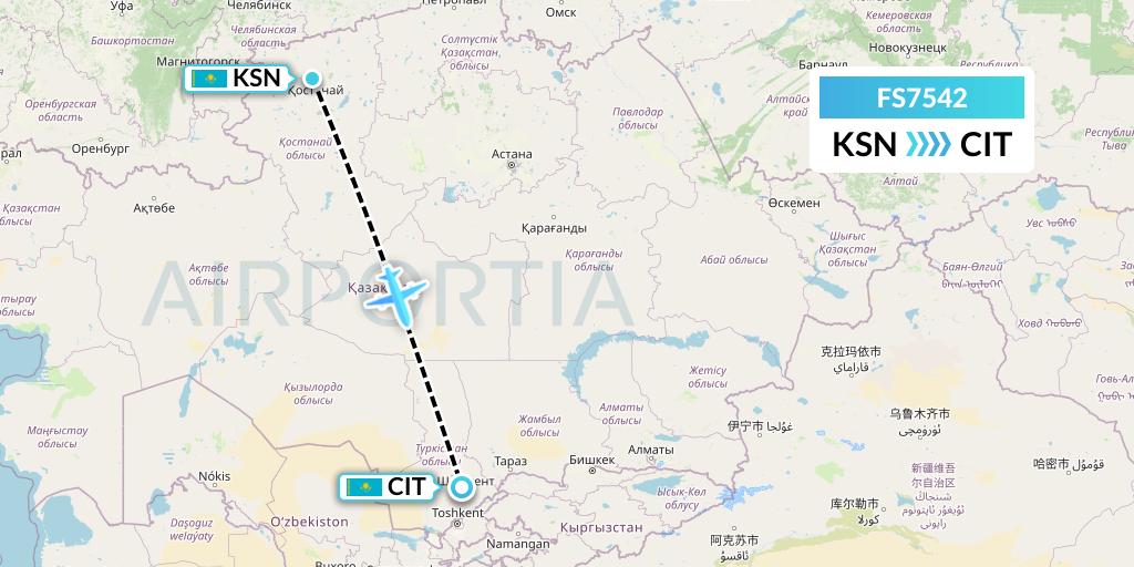 FS7542 Flyr Flight Map: Kostanay to Shymkent