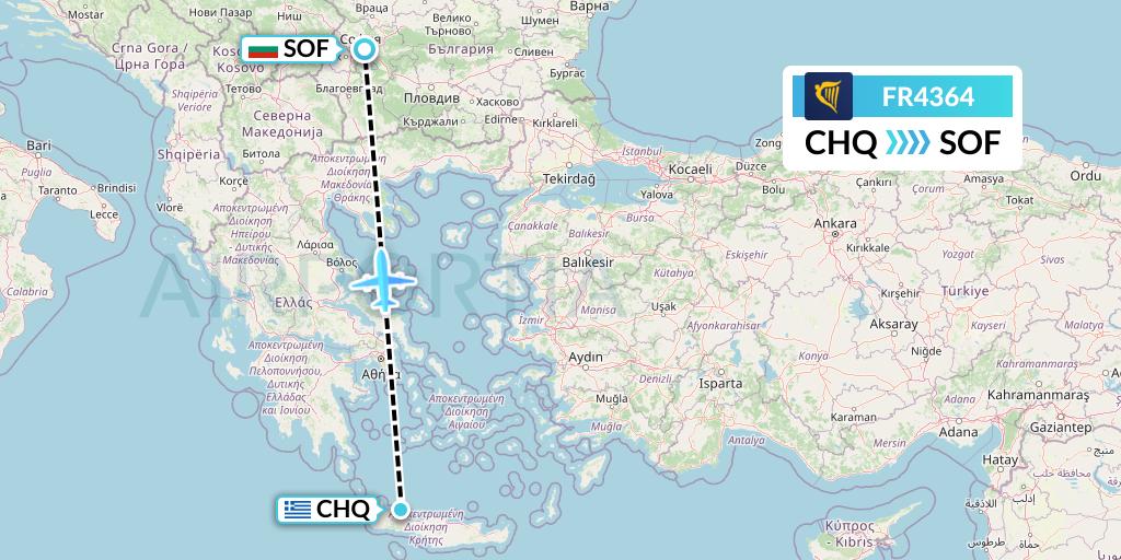 FR4364 Ryanair Flight Map: Chania to Sofia