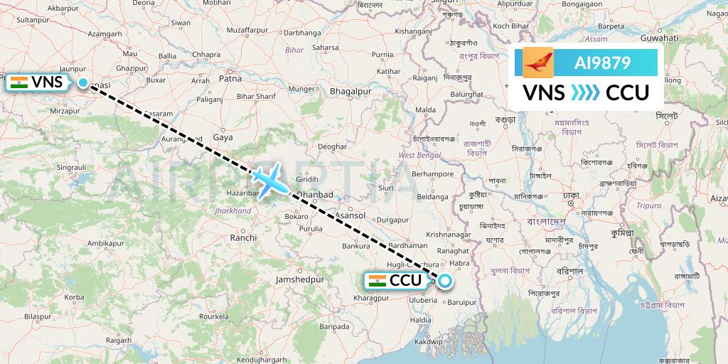 AI9879 Air India Flight Map: Varanasi to Kolkata