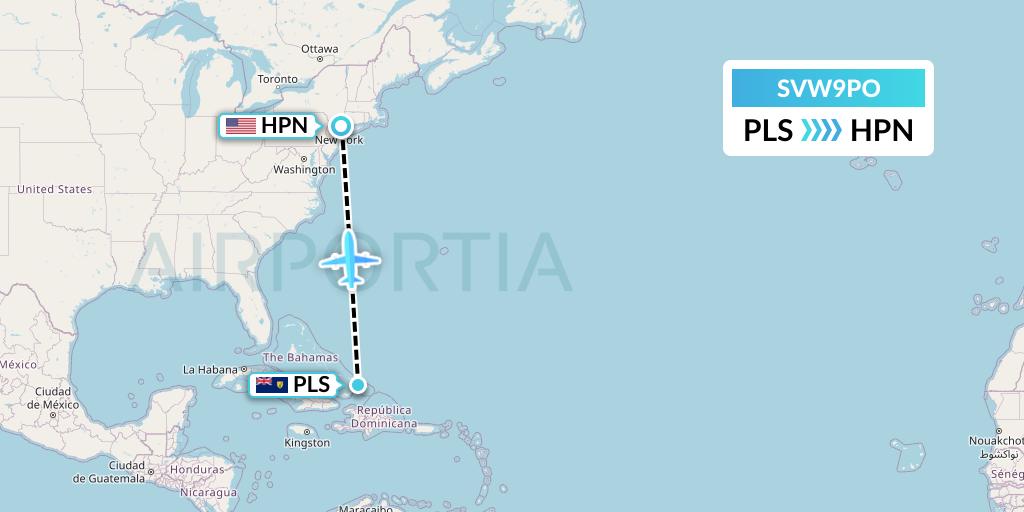 SVW9PO Global Jet Luxembourg Flight Map: Providenciales to White Plains