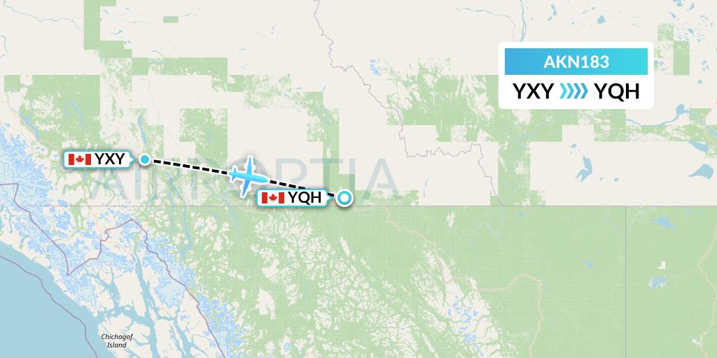 AKN183 Alkan Air Flight Map: Whitehorse to Watson Lake