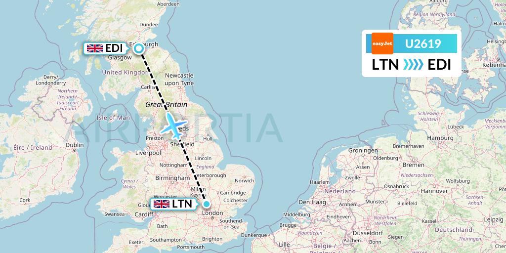 U2619 EasyJet Flight Map: London to Edinburgh