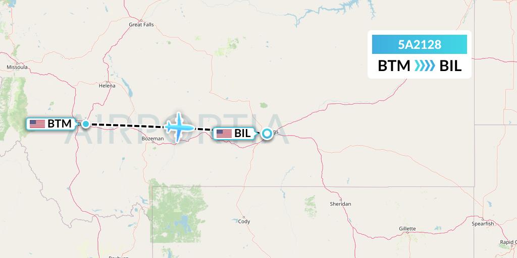 5A2128 Alpine Air Express Flight Map: Butte to Billings