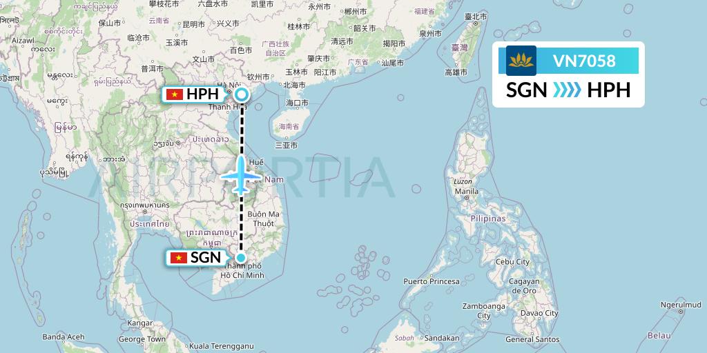 VN7058 Vietnam Airlines Flight Map: Ho Chi Minh City to Haiphong