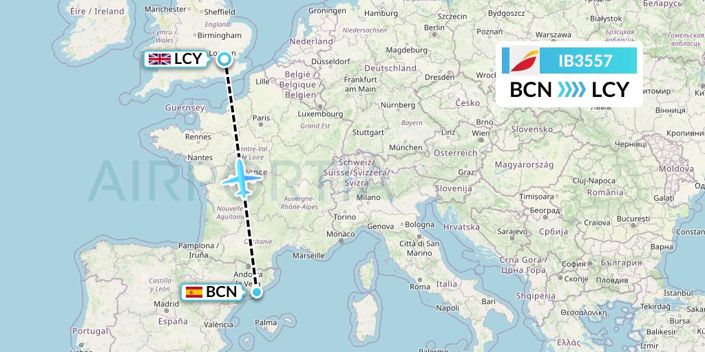 IB3557 Iberia Flight Map: Barcelona to London