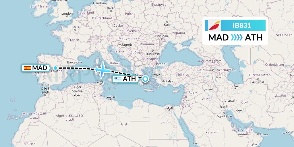 IB831 Iberia Flight Map: Madrid to Athens