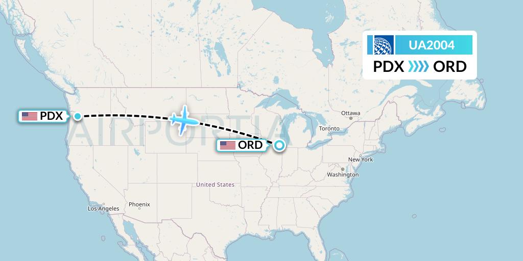 UA2004 United Airlines Flight Map: Portland to Chicago