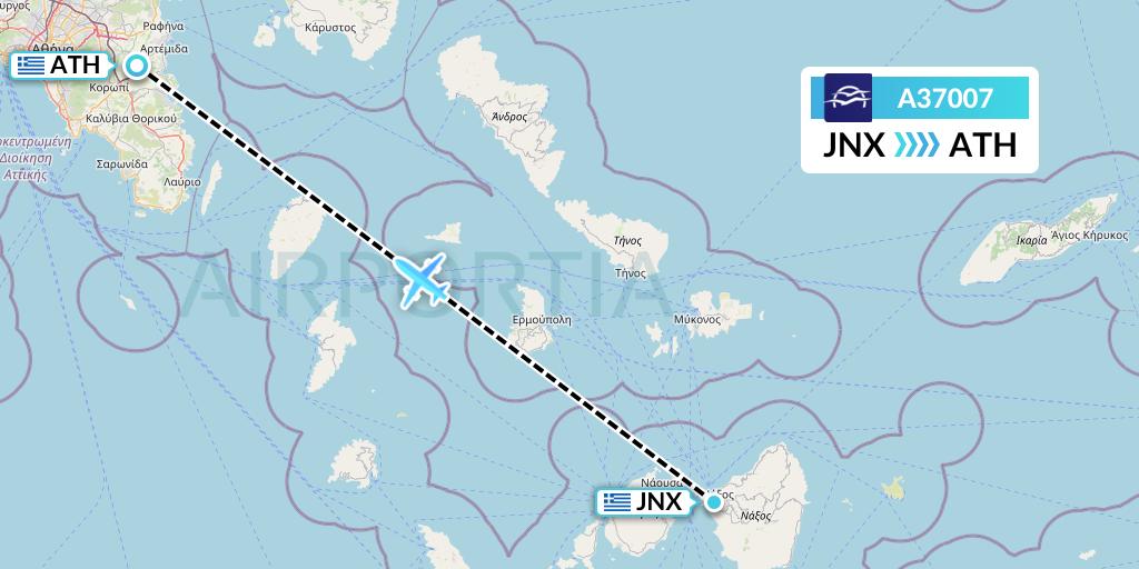 A37007 Aegean Airlines Flight Map: Naxos to Athens