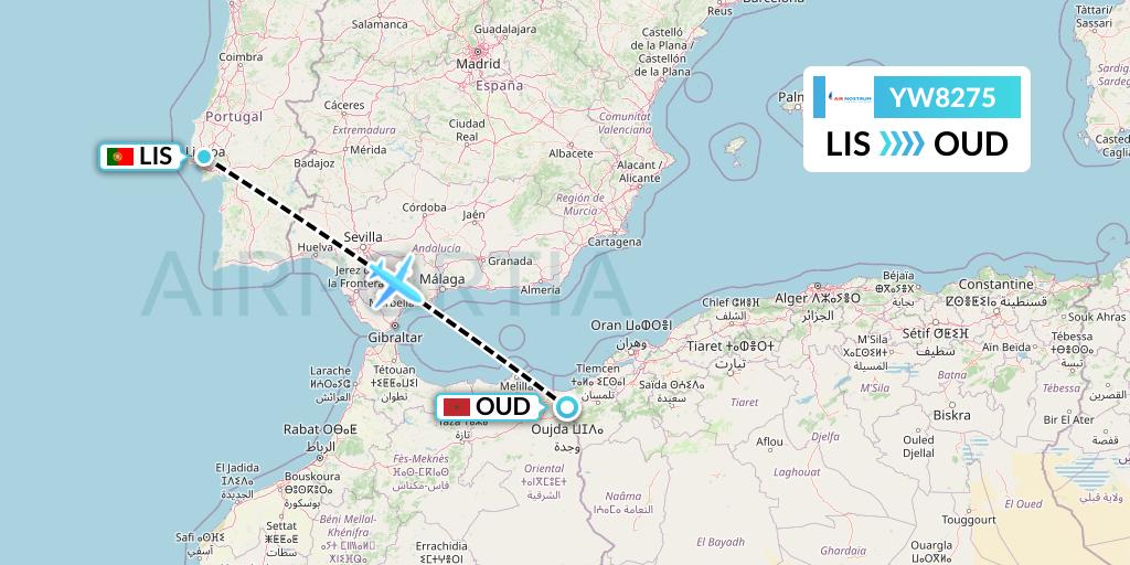 YW8275 Air Nostrum Flight Map: Lisbon to Oujda