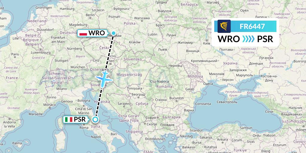 FR6447 Ryanair Flight Map: Wroclaw to Pescara