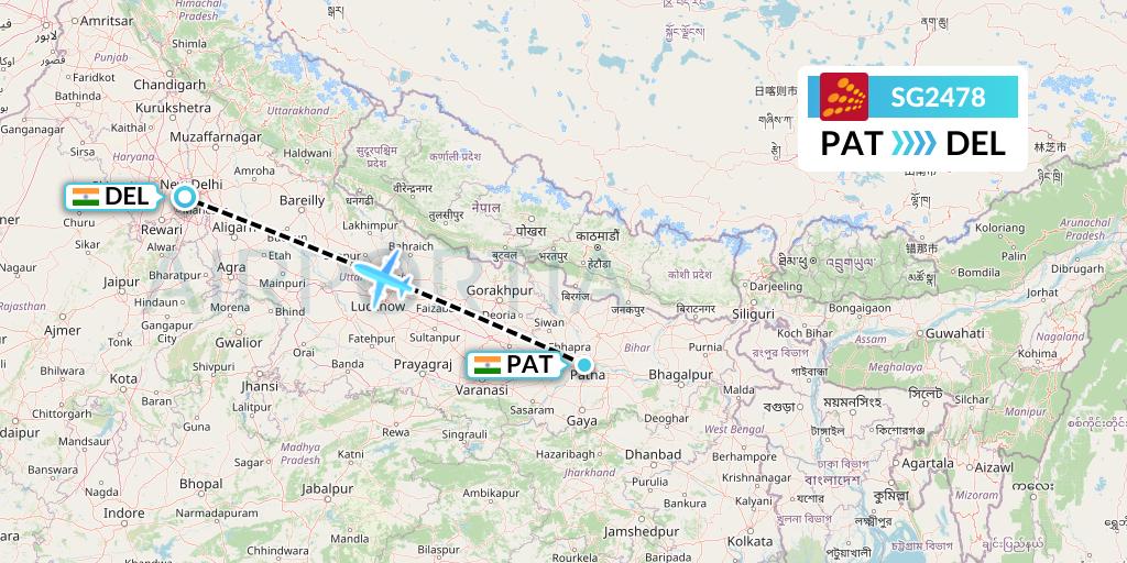 SG2478 SpiceJet Flight Map: Patna to Delhi