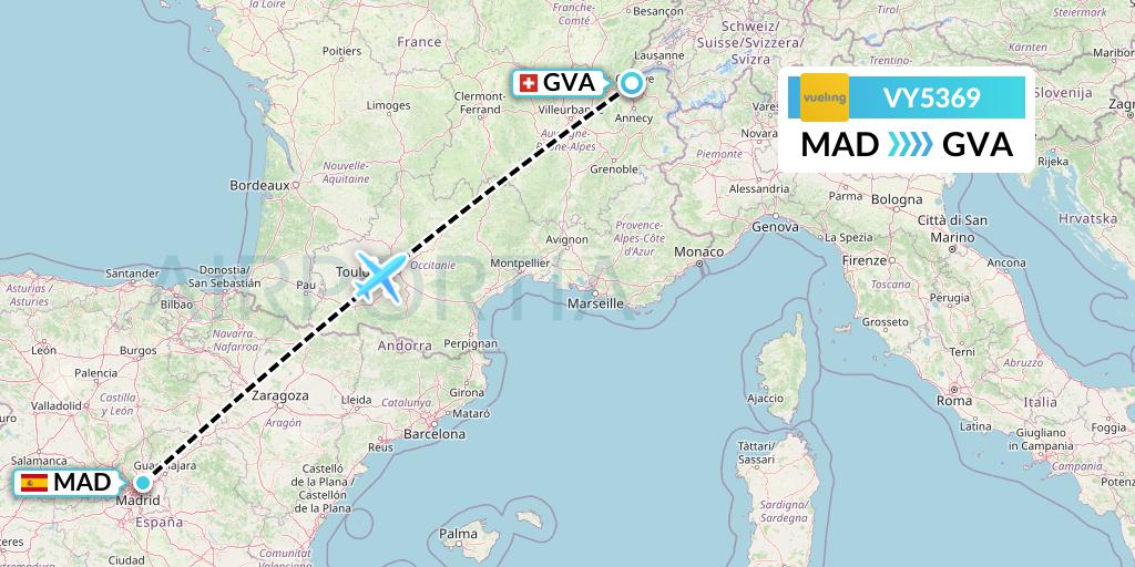VY5369 Vueling Flight Map: Madrid to Geneva