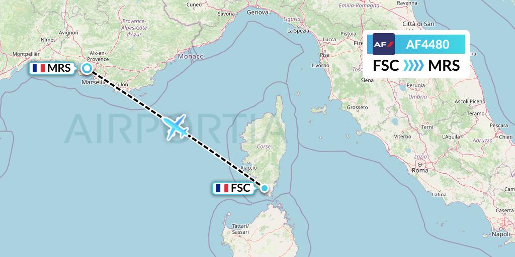AF4480 Air France Flight Map: Figari to Marseille