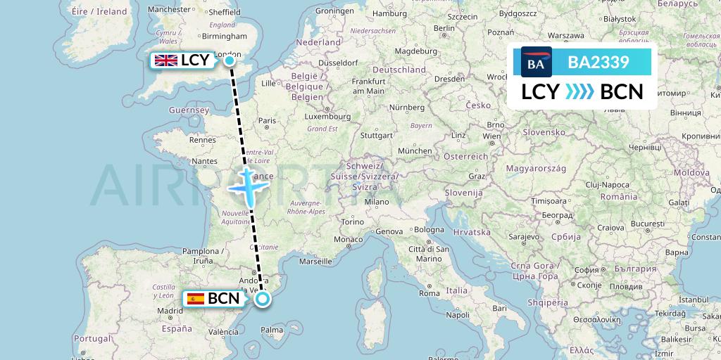 BA2339 British Airways Flight Map: London to Barcelona