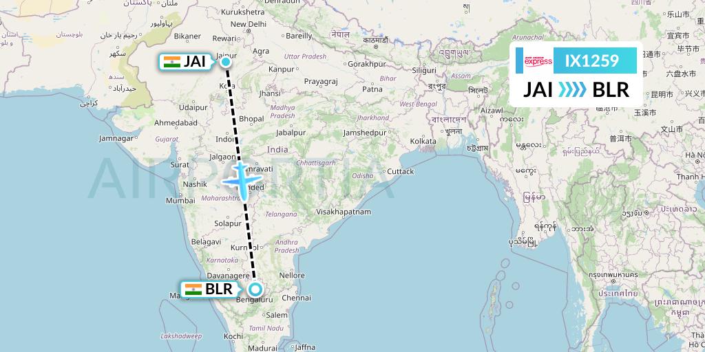 IX1259 Air India Express Flight Map: Jaipur to Bangalore