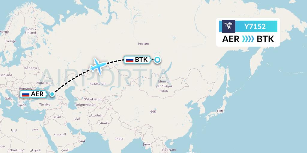Y7152 NordStar Flight Map: Sochi to Bratsk
