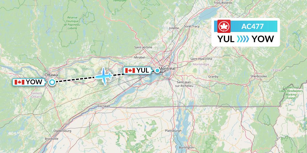 AC477 Air Canada Flight Map: Montreal to Ottawa