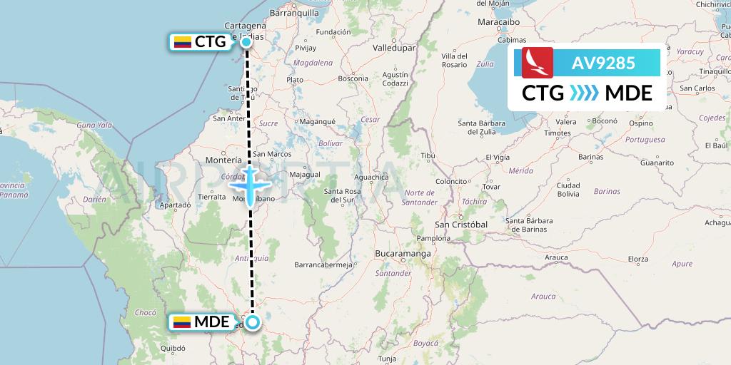 AV9285 Avianca Flight Map: Cartagena to Medellin