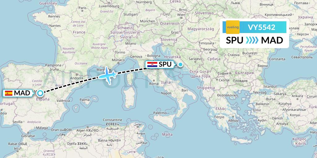 VY5542 Vueling Flight Map: Split to Madrid
