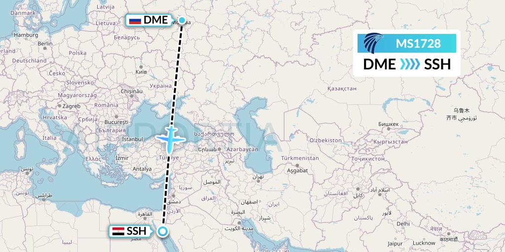 MS1728 EgyptAir Flight Map: Moscow to Sharm el-Sheikh