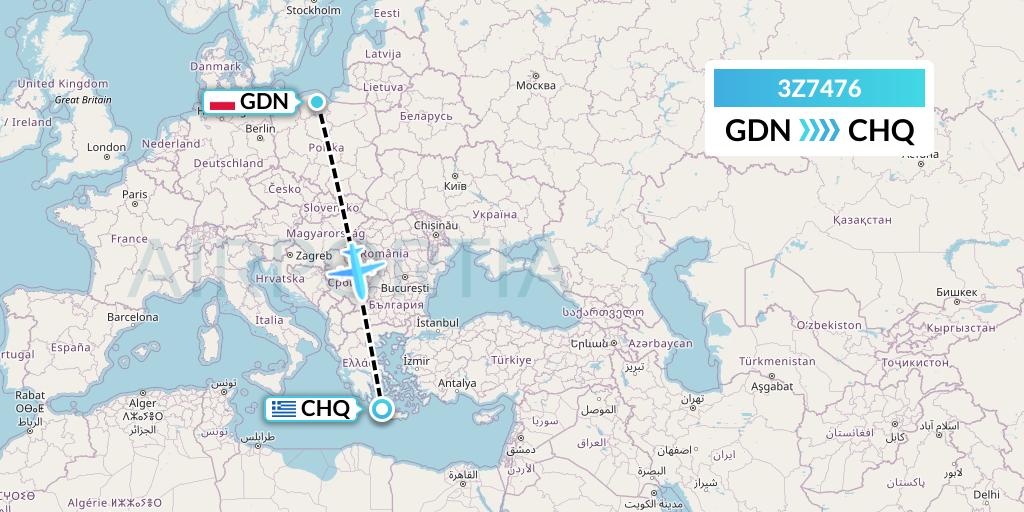 3Z7476 Travel Service Polska Flight Map: Gdansk to Chania