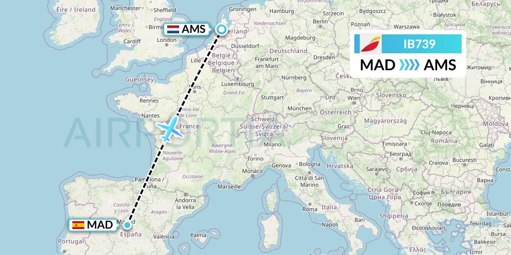 IB739 Iberia Flight Map: Madrid to Amsterdam