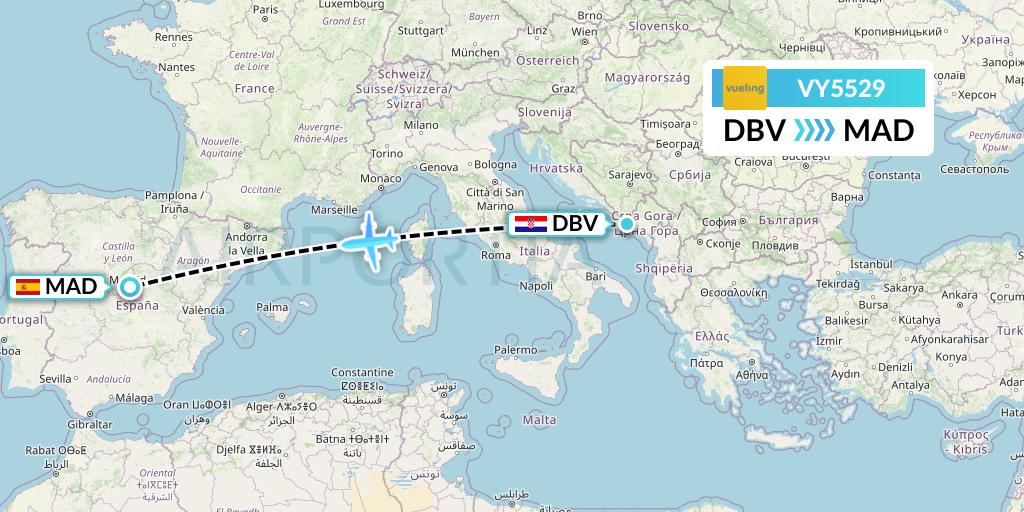 VY5529 Vueling Flight Map: Dubrovnik to Madrid