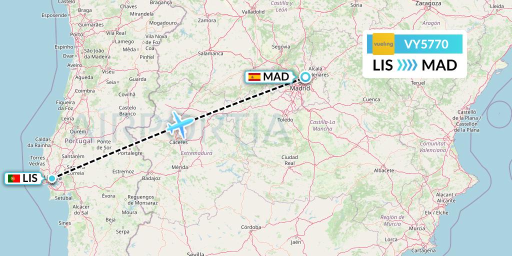 VY5770 Vueling Flight Map: Lisbon to Madrid