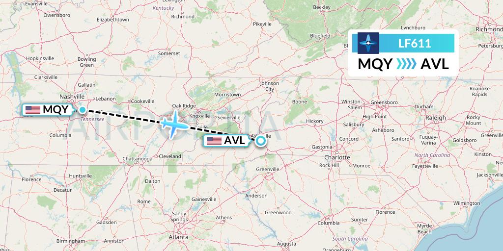 LF611 Corporate Flight Management Flight Map: Smyrna to Asheville