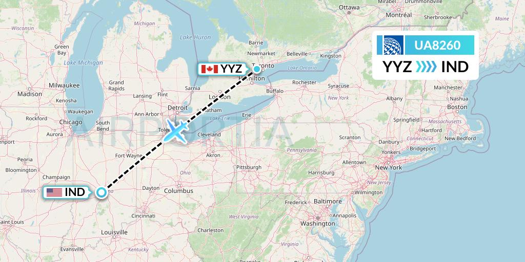 UA8260 United Airlines Flight Map: Toronto to Indianapolis