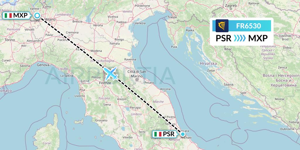 FR6530 Ryanair Flight Map: Pescara to Milan