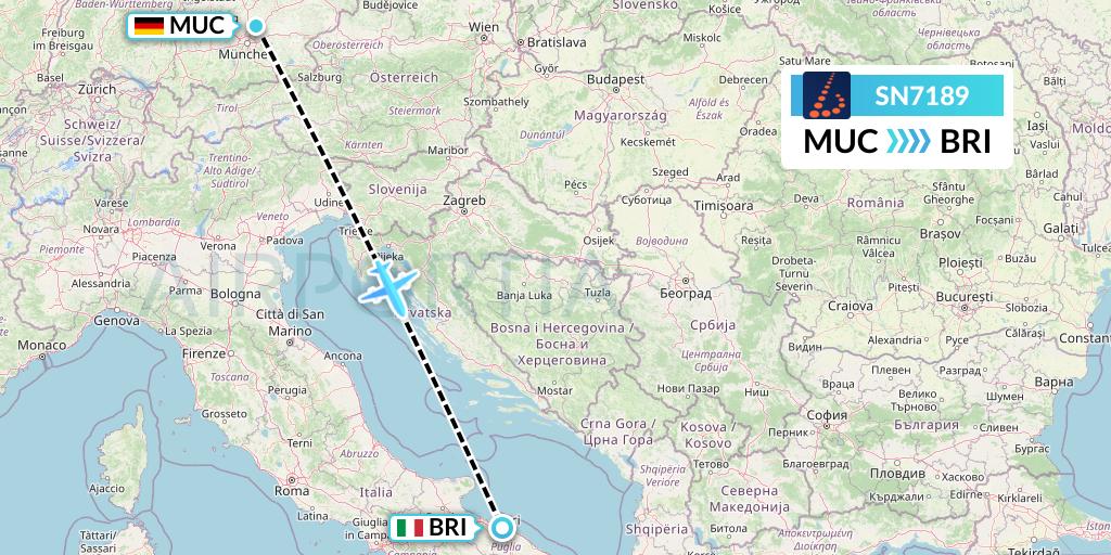 SN7189 Brussels Airlines Flight Map: Munich to Bari