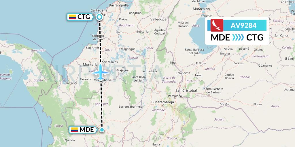 AV9284 Avianca Flight Map: Medellin to Cartagena