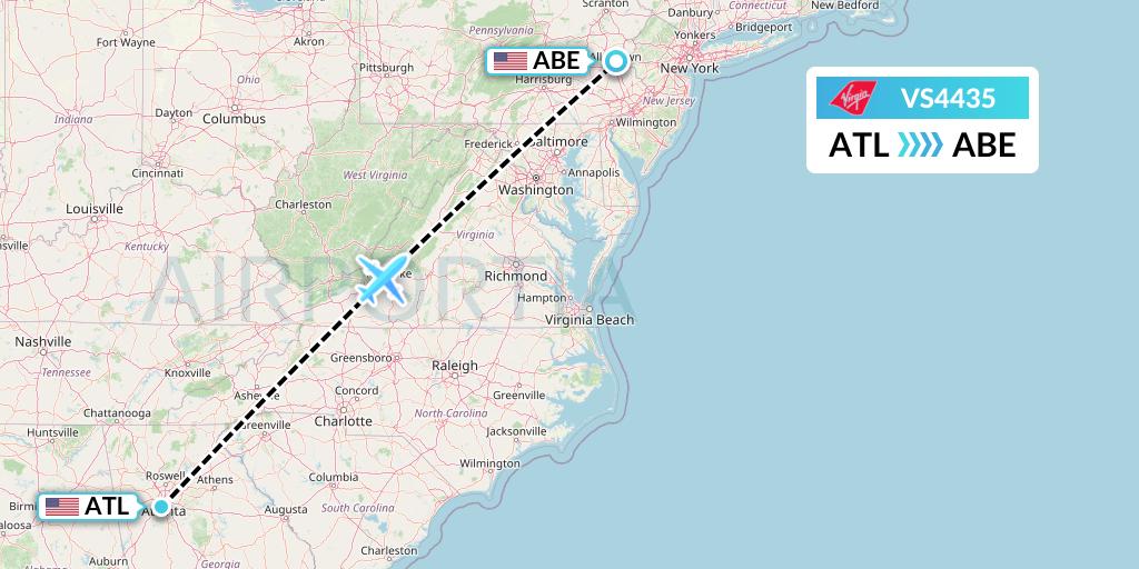 VS4435 Virgin Atlantic Airways Flight Map: Atlanta to Allentown