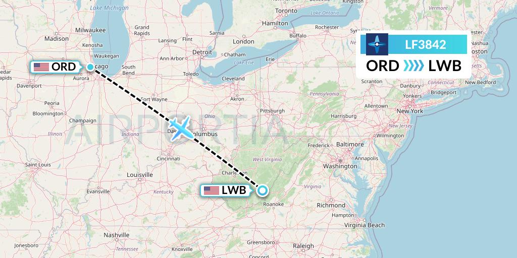 LF3842 Corporate Flight Management Flight Map: Chicago to Lewisburg