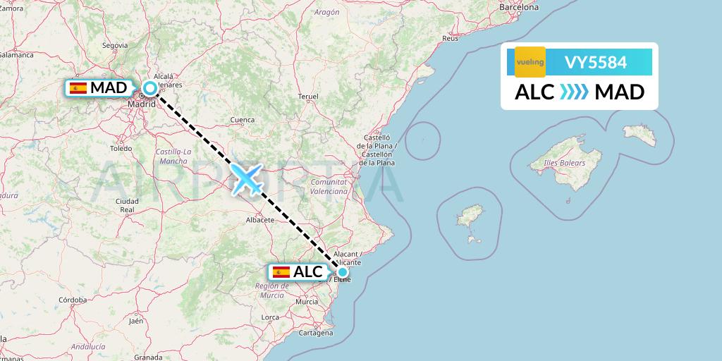 VY5584 Vueling Flight Map: Alicante to Madrid