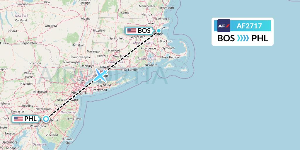 AF2717 Air France Flight Map: Boston to Philadelphia