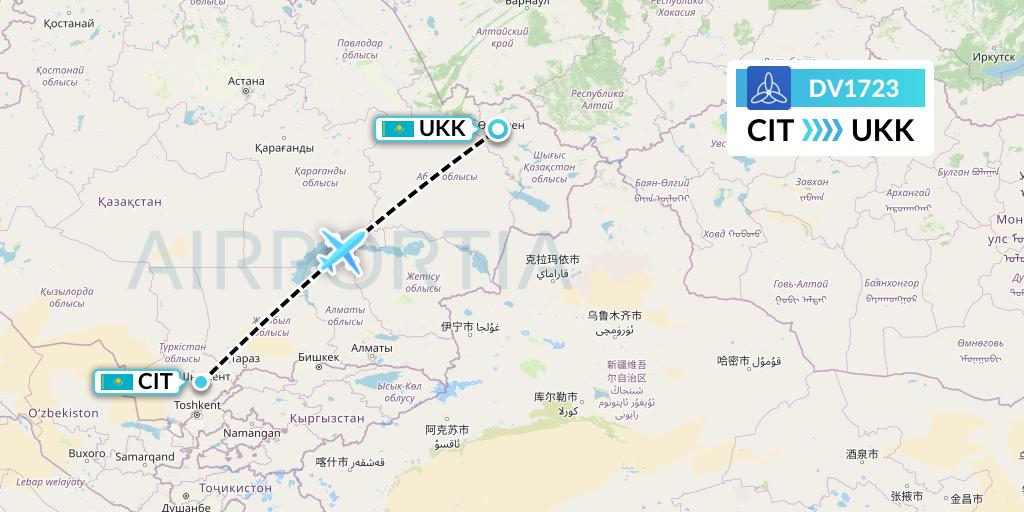 DV1723 SCAT Flight Map: Shymkent to Oskemen
