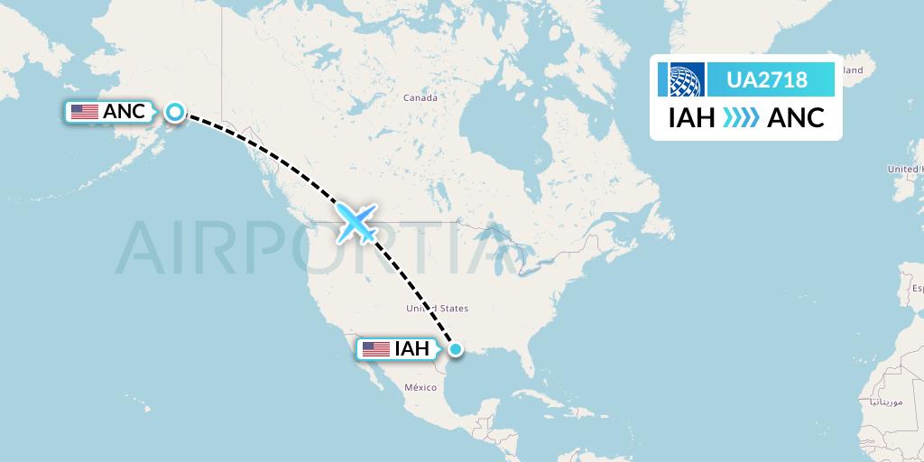 UA2718 United Airlines Flight Map: Houston to Anchorage