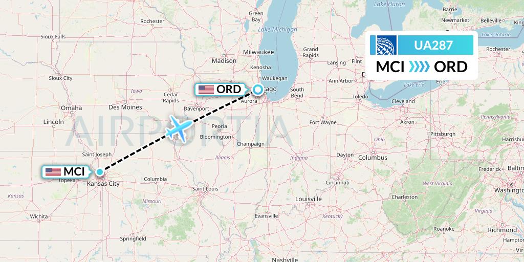 UA287 United Airlines Flight Map: Kansas City to Chicago