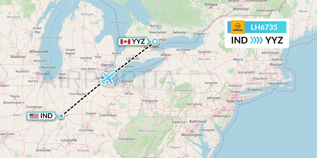 LH6735 Lufthansa Flight Map: Indianapolis to Toronto