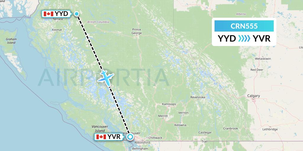 CRN555 Aerocaribbean Flight Map: Smithers to Vancouver