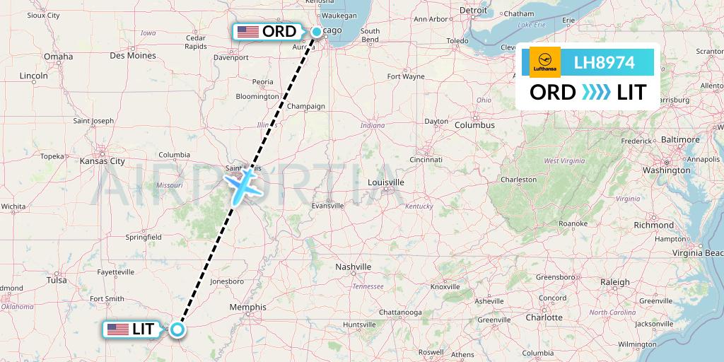 LH8974 Lufthansa Flight Map: Chicago to Little Rock
