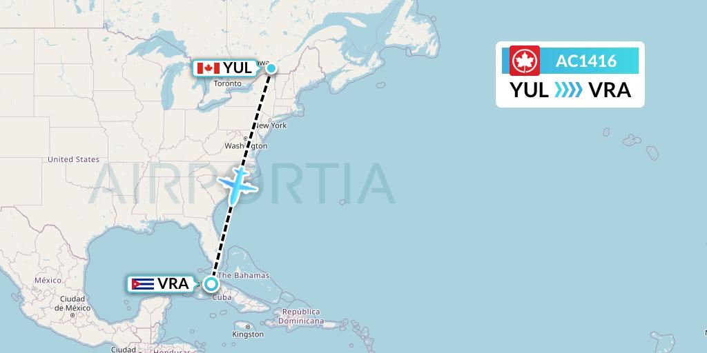 AC1416 Air Canada Flight Map: Montreal to Varadero