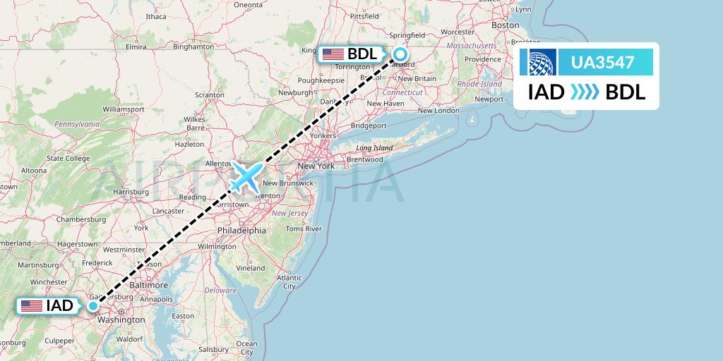 UA3547 United Airlines Flight Map: Washington to Windsor Locks
